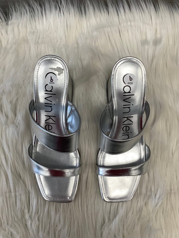 Silver Sandals Heels Block Calvin Klein, Size 9 Discount - Image 2