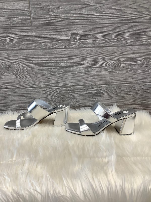 Silver Sandals Heels Block Calvin Klein, Size 9 Discount - Image 3